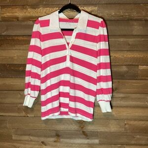 LOFT Long Sleeve Pink and White Striped Collared Top Women’s Size Small